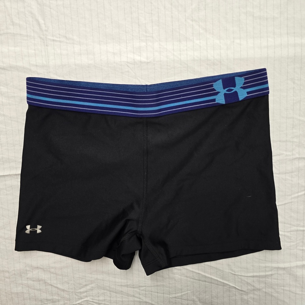 Under Armour HeatGear Compression Shorts Black Purple Blue 1270720 Womens Medium